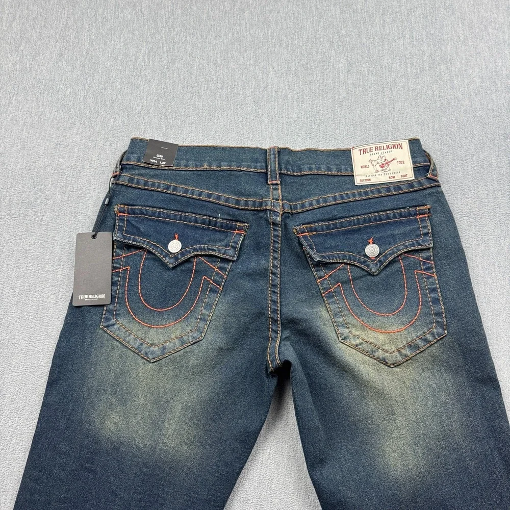 True Religion Jeans Mens 34X33 Blue Geno Big T Flap Pocket Slim Stretch Pant NWT